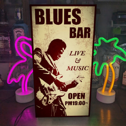 【Lサイズ】ブルース ジャズ ライブ コンサート ギター BAR カフェ 酒 スタジオ 看板 置物 雑貨 ライトBOX 5枚目の画像