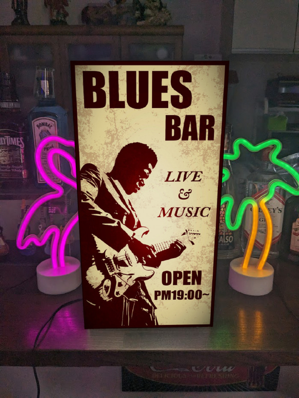 【Lサイズ】ブルース ジャズ ライブ コンサート ギター BAR カフェ 酒 スタジオ 看板 置物 雑貨 ライトBOX 5枚目の画像