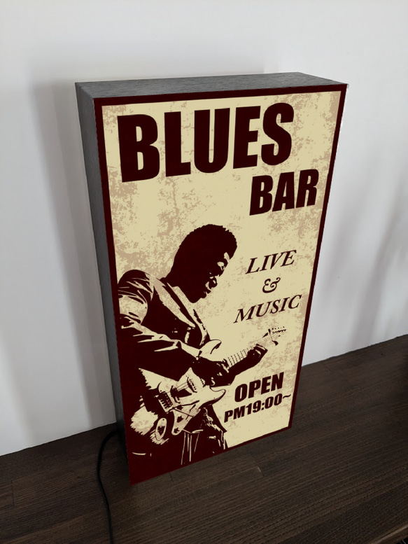 【Lサイズ】ブルース ジャズ ライブ コンサート ギター BAR カフェ 酒 スタジオ 看板 置物 雑貨 ライトBOX 3枚目の画像