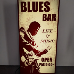 【Lサイズ】ブルース ジャズ ライブ コンサート ギター BAR カフェ 酒 スタジオ 看板 置物 雑貨 ライトBOX 1枚目の画像