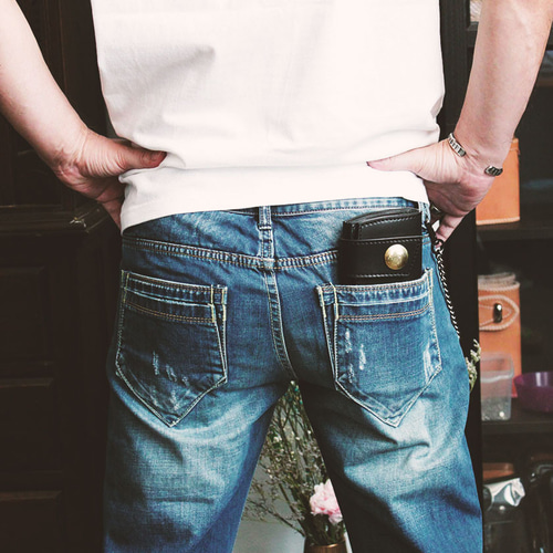 栃木レザー ヌメ革黒 長財布 / KATANA / コンチョコインビンテージ