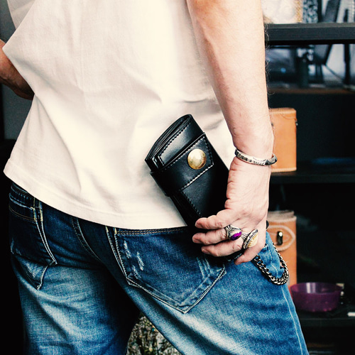 栃木レザー ヌメ革黒 長財布 / KATANA / コンチョコインビンテージ