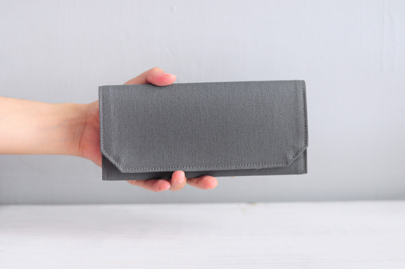 gray/キャンバス洗えるクラフト紙長財布-/超軽量 Canvas Wallet 5枚目の画像