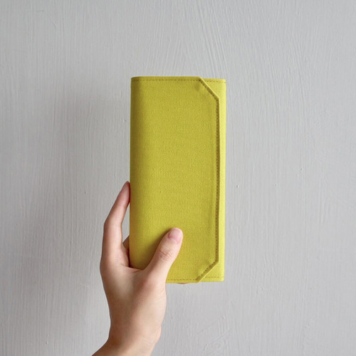 ライムイエローキャンバス紙巻き長財布-財布/ウォレット/洗える、動物