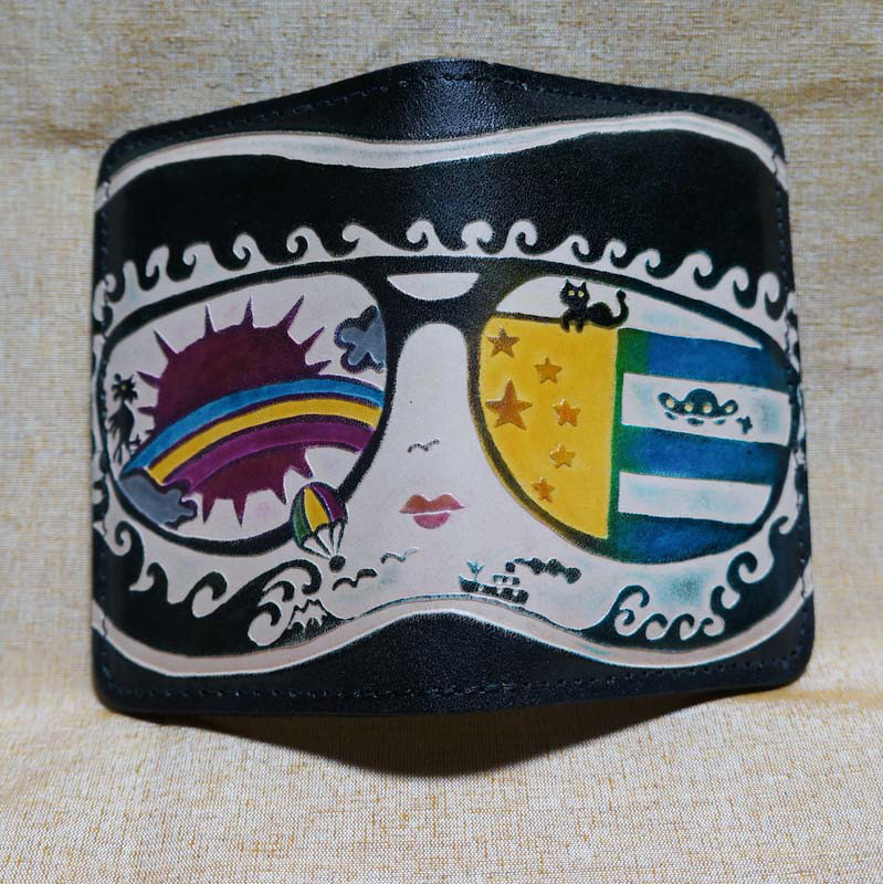 猫のデザイン　レザークラフト　 名刺＆カードケース　虹猫us catwalk　oikawa