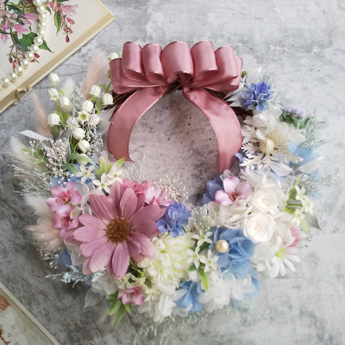 フラワーリース 春 母の日 お花 プレゼント アンティーク パープル ローズ 73a02915029c3267cdba655d615bf4