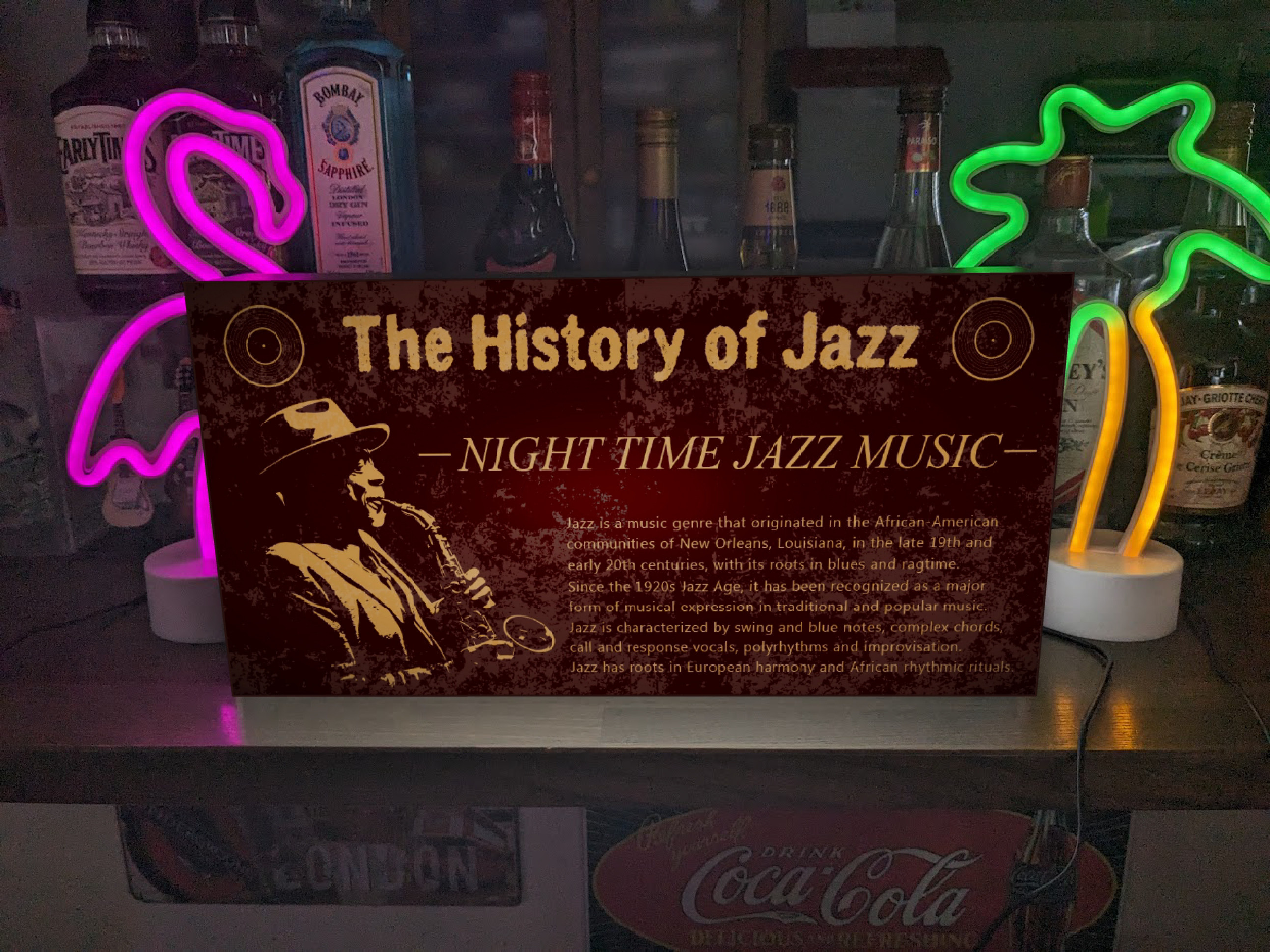 【Lサイズ】ジャズ サックス ライブ BAR 酒 パブ レコード スタジオ 店舗 自宅 看板 置物 雑貨 ライトBOX