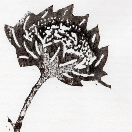 永井雅人木版画作品 「シルクロードの花」小型モノクローム作品 美品未