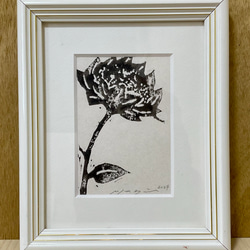 新春新年限定木版画作品 「シルクロードの花」小型モノクローム作品 美