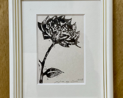 新春新年限定木版画作品 「シルクロードの花」小型モノクローム作品 美