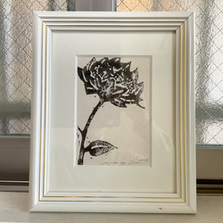 永井雅人木版画作品 「シルクロードの花」小型モノクローム作品　美品未使用　個展出品作品　高級な墨と和紙直筆サインあり 1枚目の画像