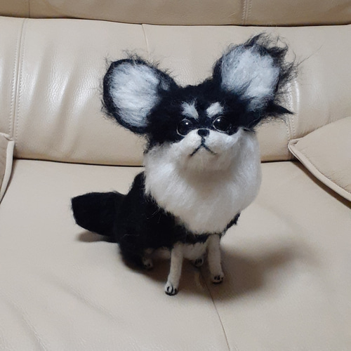 羊毛フェルト　毛づくろいチワワちゃん　10 羊毛黒チワワ 羊毛フェルト Kingこうた 通販 17560529｜Creema(クリーマ)