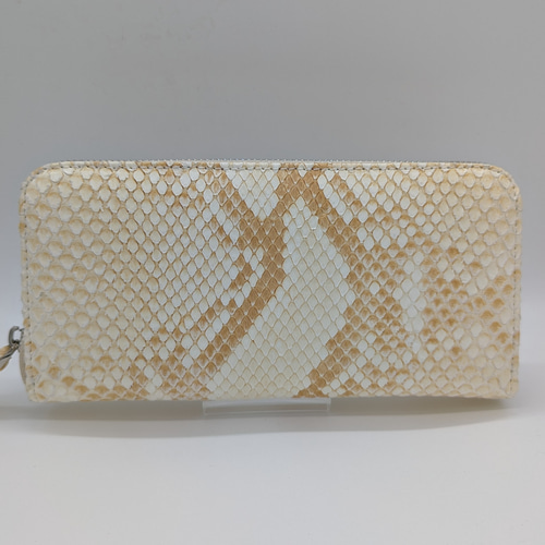 ★ダイヤモンドパイソン ヘビ革 二つ折り長財布 未使用新同品 ベージュ系 レア 二つ折り財布 ボックス型小銭入れ 本革 パイソン革 ヘビ革 蛇革