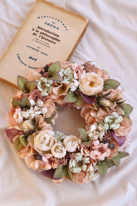 母の日☆バラと紫陽花のアンティークリース☆アーティフィシャル  