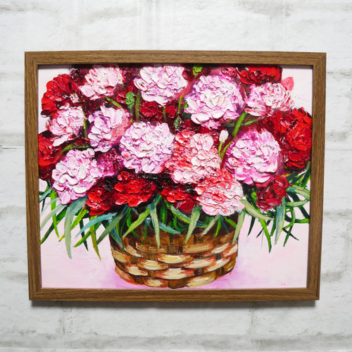 油絵 油彩 油彩画 絵 絵画【赤いカーネーション】 油絵 油彩 油彩画 絵 絵画【赤いカーネーション】