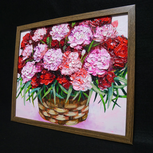 油絵 油彩 油彩画 絵 絵画【華やかなカーネーション】 油絵 油彩 油彩画 絵 絵画【華やかなカーネーション】 | HIROSHI1990