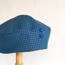 ベレー ギンガムチェック  青 ブルー グリーン 大人かわいい 洗える帽子 M 軽い カラフル 綿ポリ 1枚目の画像