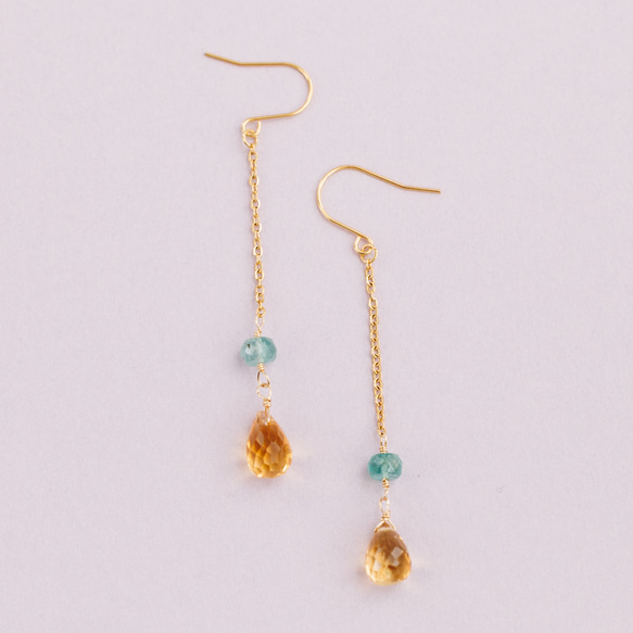 14Kgf✧高品質シトリン×グリーンダイヤモンドのピアスチャーム