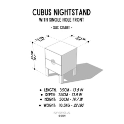 2 つの引き出しと中央の円形の開口部を備えた天然木のナイトスタンド - Cubus シングルホール 5枚目の画像