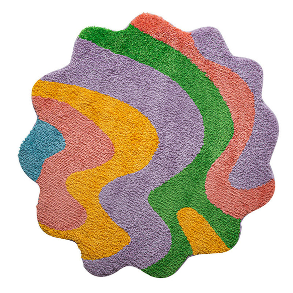 ラグ 絨毯 カーペット ふわふわ 波 幾何学模様 抽象的 洗濯機で洗える 95×95 カラフル ラウンド ch-1169 9枚目の画像