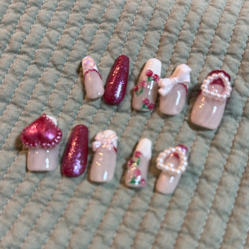 チェリーネイル ワンホンネイル ハートネイル 韓国ネイル ネイルチップ