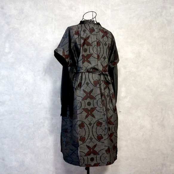 着物リメイクロングチュニック&ストール〜四季で心地良い上質大島紬素材〜kimono remake longtunic 6枚目の画像