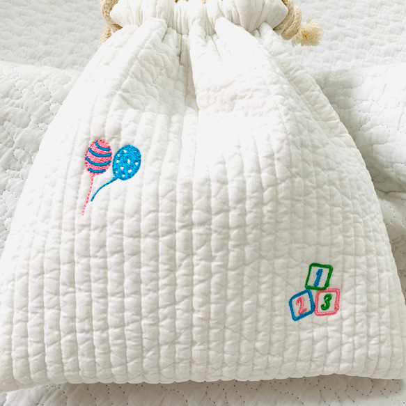 teddy bear 選べるコップ袋　H22Ｗ21  巾着　ヌビバッグ　入園入学　ヌビ　刺繍　くま　テディベア　可愛い 5枚目の画像