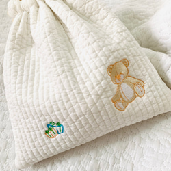 teddy bear 選べるコップ袋　H22Ｗ21  巾着　ヌビバッグ　入園入学　ヌビ　刺繍　くま　テディベア　可愛い 3枚目の画像