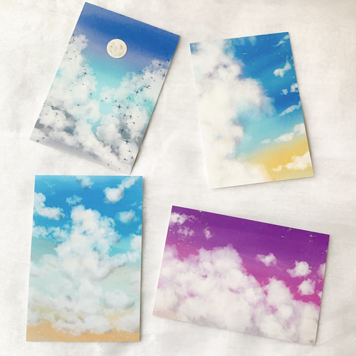 キラキラ魔法空 4枚ポストカード かわいい おしゃれ イラスト デザイン