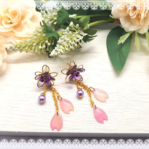 桜散る花ピアス（パープルB） ピアス（その他） yuya 通販 17562303  