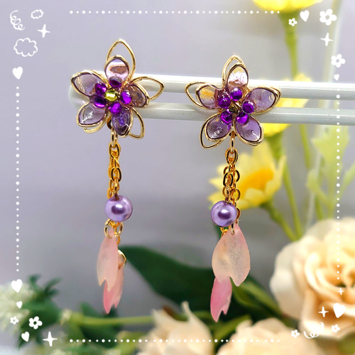 桜散る花ピアス（パープルB） ピアス（その他） yuya 通販 17562303  