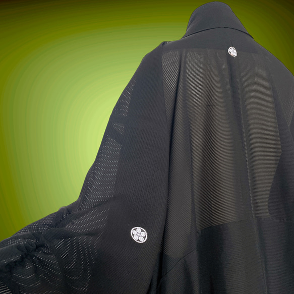 大きなサイズ ドレープ際立つ 着物ガウン 絽 シースルー 羽織 着物リメイク男女兼用 フリーサイズ 黒 K6408 6枚目の画像