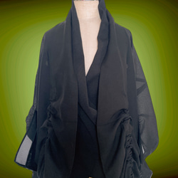 大きなサイズ ドレープ際立つ 着物ガウン 絽 シースルー 羽織 着物リメイク男女兼用 フリーサイズ 黒 K6408 14枚目の画像