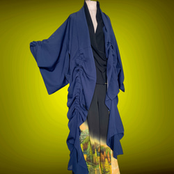 ドレープ際立つ 着物ガウン 絽 シースルー 羽織 着物リメイク男女兼用 フリーサイズ 黒 K6406 6枚目の画像