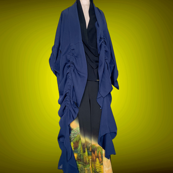 ドレープ際立つ 着物ガウン 絽 シースルー 羽織 着物リメイク男女兼用 フリーサイズ 黒 K6406 13枚目の画像