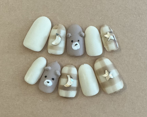 動物ネイル くまネイル 春ネイル ぷっくりネイル かわいいネイル