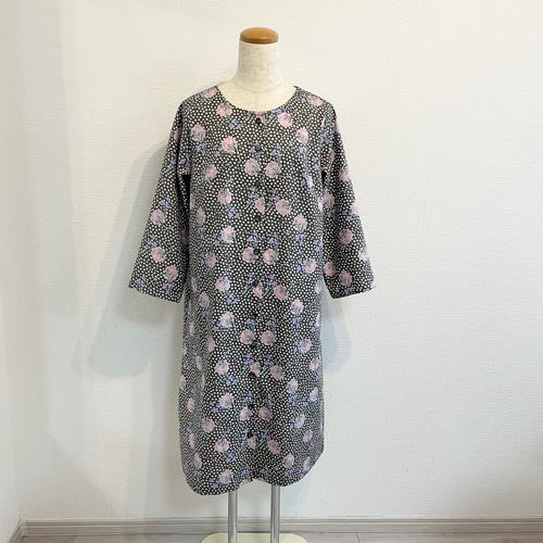 リバティ生地＊シンプルで軽めなコートドレス八部袖（ソフト