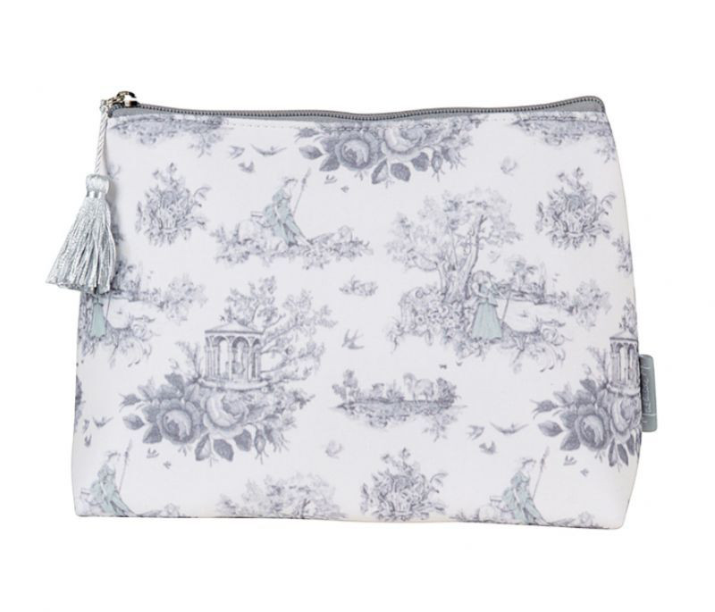 フランスより！『トワルドジュイ　Mathilde M. ポーチ　約17×28×9cm』～ホワイト×キミドリ～