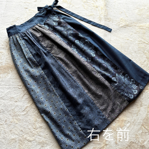 アンティーク大島紬の巻きスカート パッチワーク その日の気分で右巻き