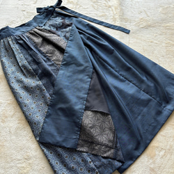 アンティーク大島紬の巻きスカート　パッチワーク　その日の気分で右巻きも左巻きも出来ます　裏地付き　着物リメイク 10枚目の画像