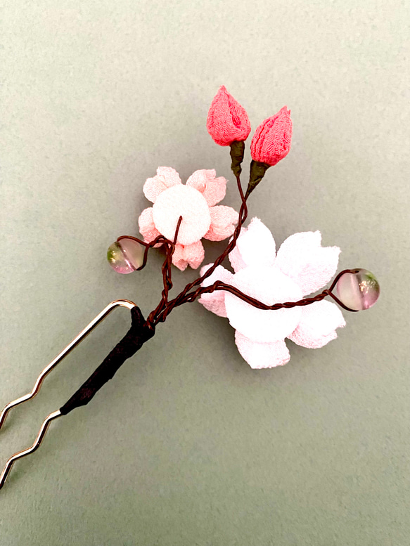 つまみ細工　枝桜の簪 5枚目の画像