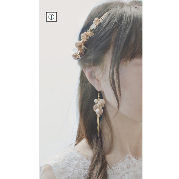 ブロンズゴールド色の花の蕾　ヘッドドレス&ピアスのセット　(ピアスはお好きな方をお選びください) 5枚目の画像