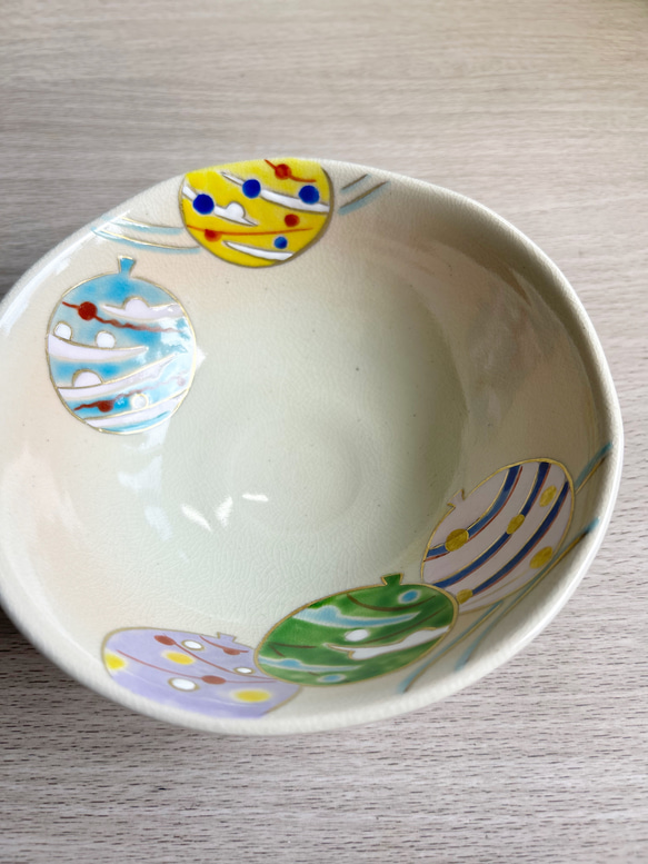 京焼　色絵　水風船(ヨーヨー)夏茶碗　平茶碗　抹茶茶碗 3枚目の画像