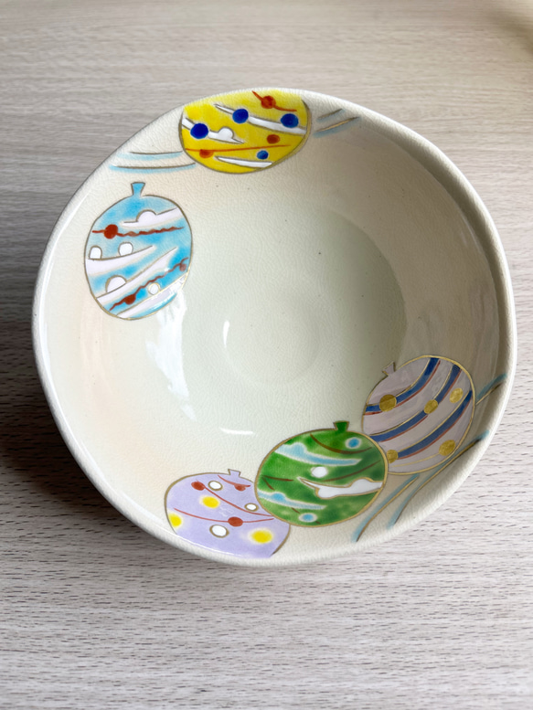 京焼 色絵 水風船(ヨーヨー)夏茶碗 平茶碗 抹茶茶碗 茶碗・めし