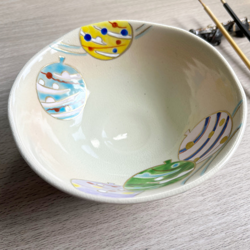平茶碗　夏茶碗　' 色絵　さかな' 京焼　茶道具 平茶碗 夏茶碗 ' 色絵 さかな' 京焼 茶道具 京焼 清水焼 暁窯 抹茶碗