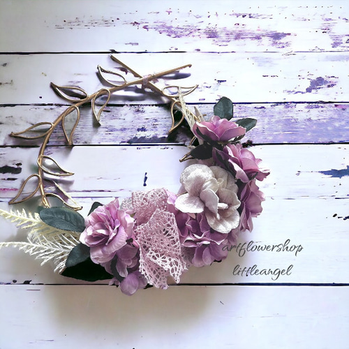 リース＊アートフラワー＊造花＊ワイヤーリース＊ローズピンク＊壁掛