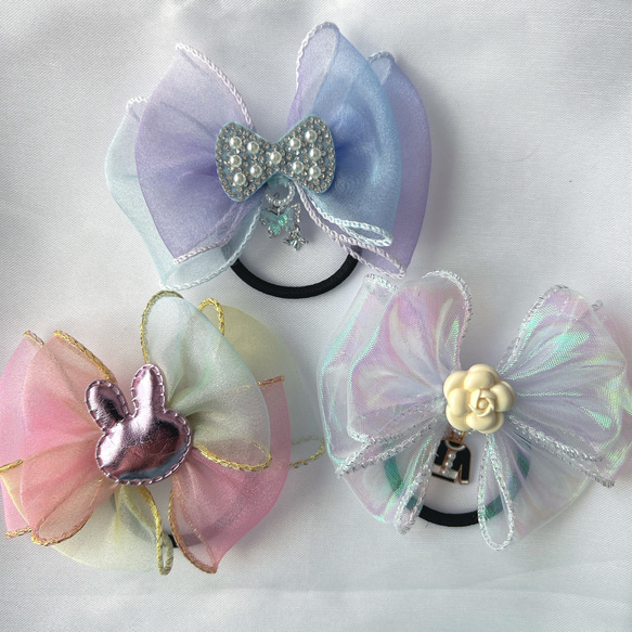 入学準備 オーガンジー オシャレ 3個セット 大きめ ヘアゴム 女の子  