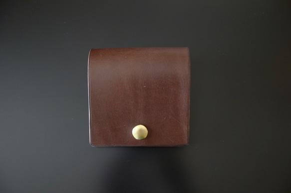 イギリスブライドルレザー　ミニ財布　　J.ベイカー社　真鍮ホック　ダークブラウン 2枚目の画像