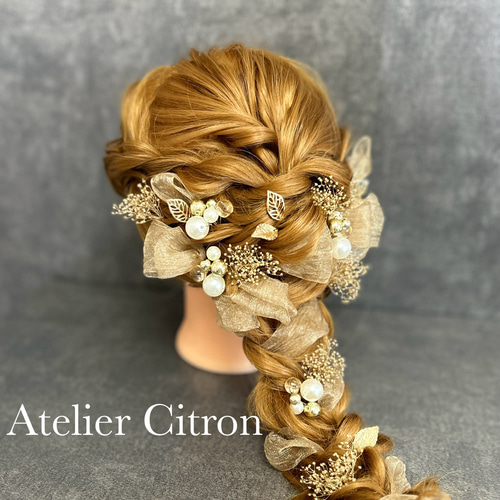 髪飾り結婚式成人式リボン編みおろしヘアアクセサリー和装パーティーヘッドドレス 髪飾り 結婚式 成人式 卒業式 パール リボン 編みおろしヘア