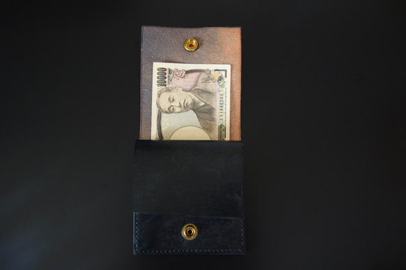 イギリスブライドルレザー　ミニ財布　　J.ベイカー社　真鍮ホック　ブラック 10枚目の画像